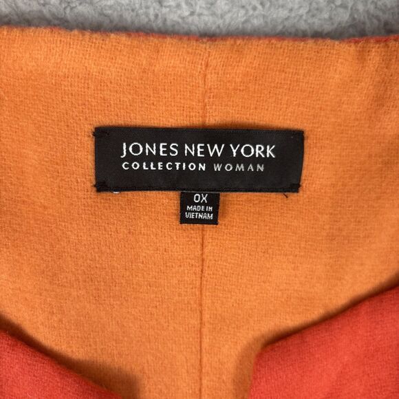 Jones New York 2 Tone Orange Wool Blend Swing 3/4 Sleeve Open Jacket Size OX 12W - Picture 3 of 8